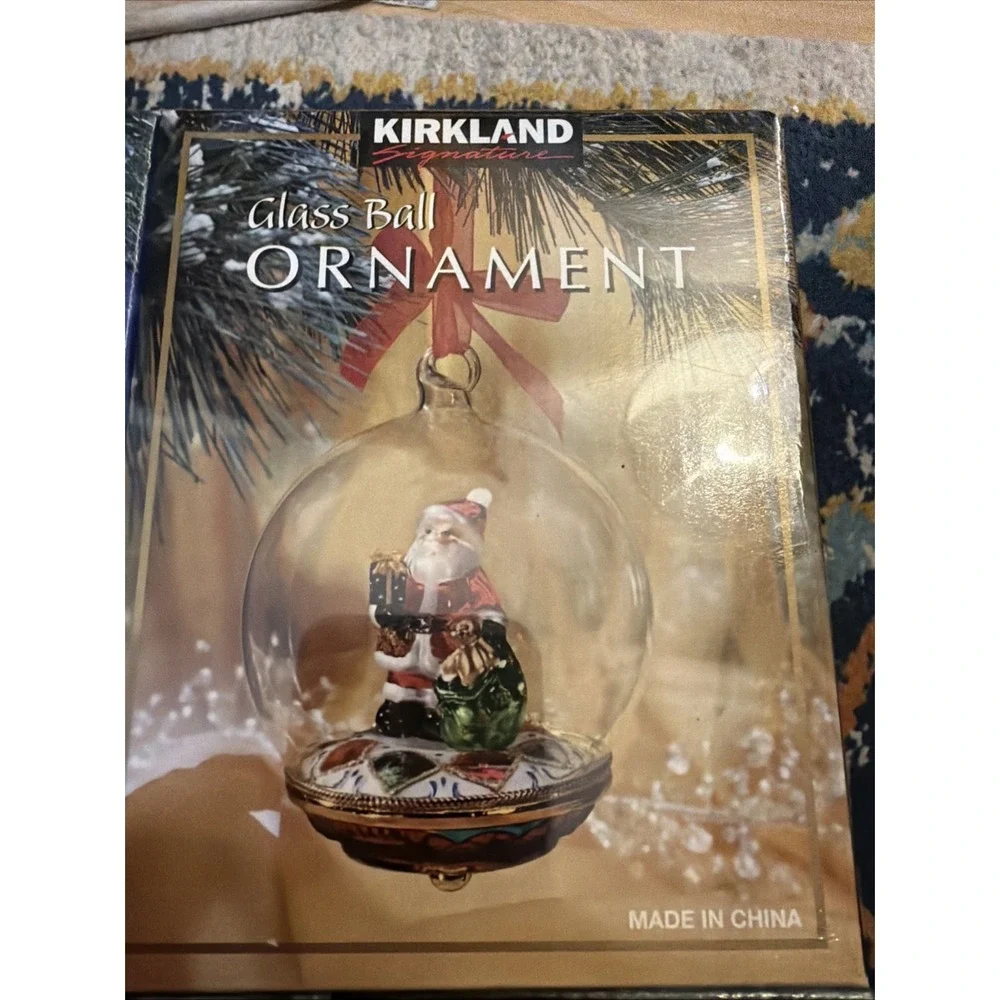 4 KIRKLAND SIGNATURE Glass Ball Ornaments Santa Deer Polar Bear Snowman